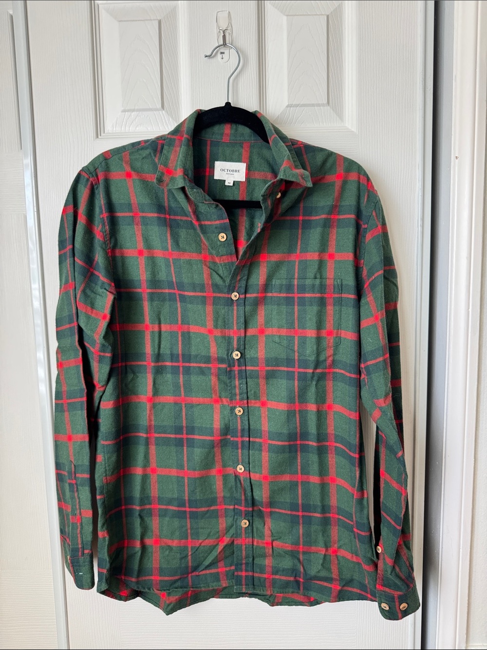 Sezane Green and Red Plaid Button-Down Shirt
